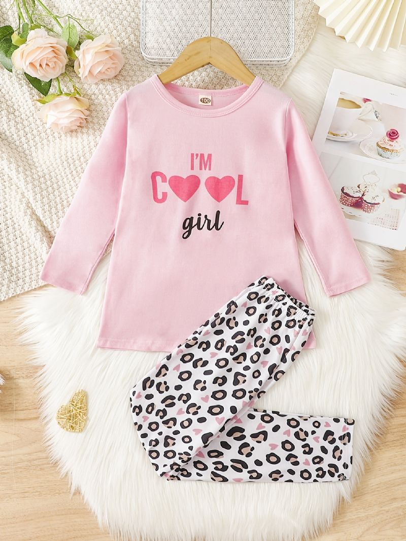 Tytöt Print Pyjama Set Crew Neck Top Housut Setti