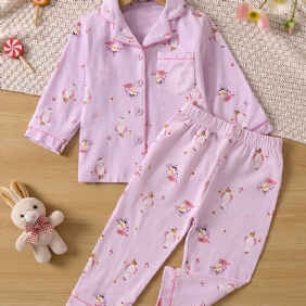 Tytöt Söpö Eläinprintti Pitkähihainen Lapel Top Pants Pyjama Set