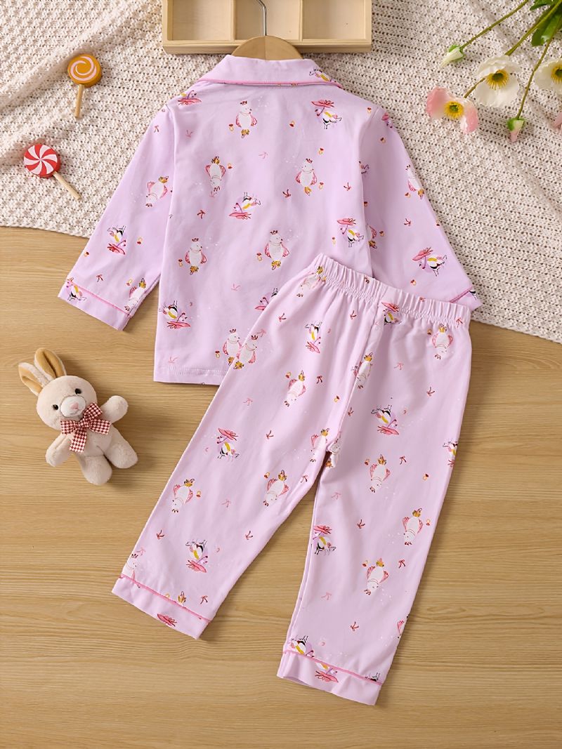 Tytöt Söpö Eläinprintti Pitkähihainen Lapel Top Pants Pyjama Set