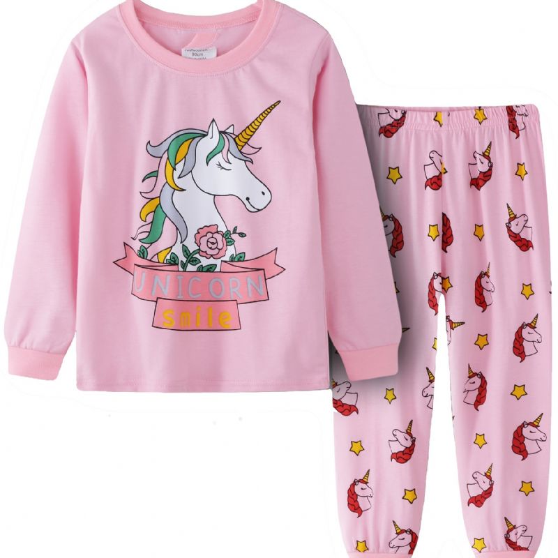 Tytöt Unicorn Print Casual Pyjama Lounge Wear Kotivaatteet Pitkähihainen Toppi Ja Yhteensopivat Housut Lasten Vaatteet