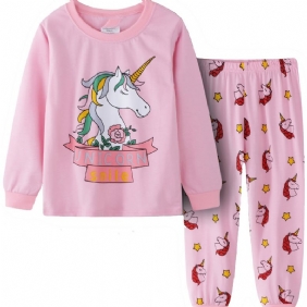 Tytöt Unicorn Print Casual Pyjama Lounge Wear Kotivaatteet Pitkähihainen Toppi Ja Yhteensopivat Housut Lasten Vaatteet