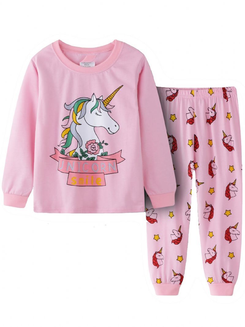 Tytöt Unicorn Print Casual Pyjama Lounge Wear Kotivaatteet Pitkähihainen Toppi Ja Yhteensopivat Housut Lasten Vaatteet