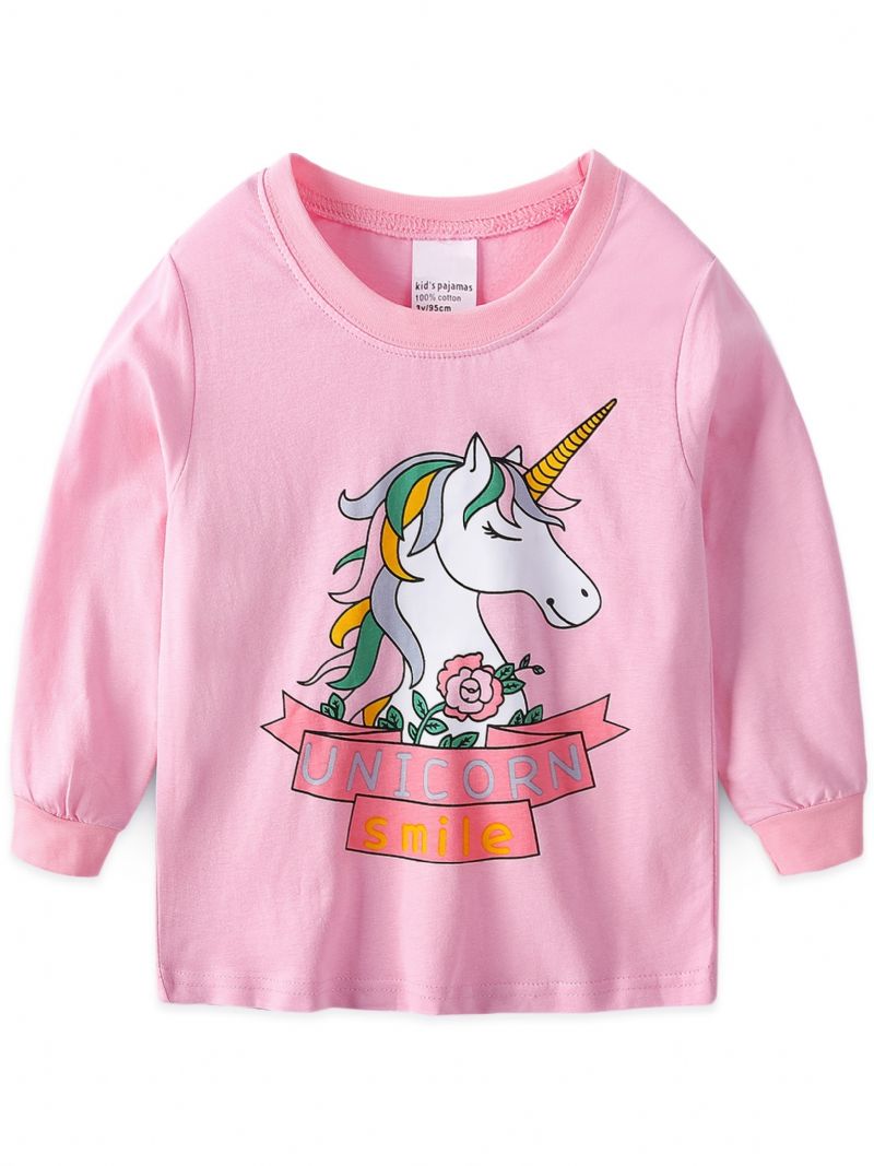 Tytöt Unicorn Print Casual Pyjama Lounge Wear Kotivaatteet Pitkähihainen Toppi Ja Yhteensopivat Housut Lasten Vaatteet