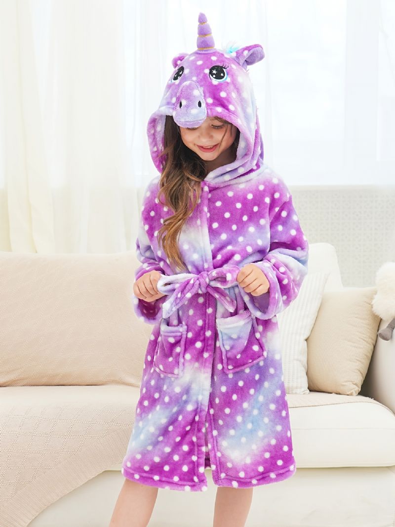 Tytöt Yksisarvinen Hupullinen Kylpytakki Purppura Galaxy Dots Fleece Lasten Vaatteet Yöpuvut