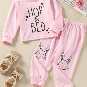 Tyttöjen Alphabet Bunny Print Pink Pyjamasetti