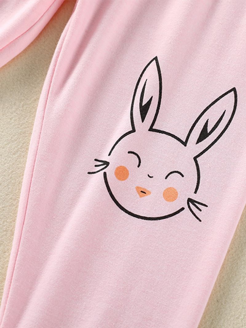 Tyttöjen Alphabet Bunny Print Pink Pyjamasetti
