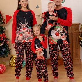 Tyttöjen Christmas Deer Print Pyöreäkaula-aukkoinen Pitkähihainen Toppi & Housutsetti Pyjama Joulu