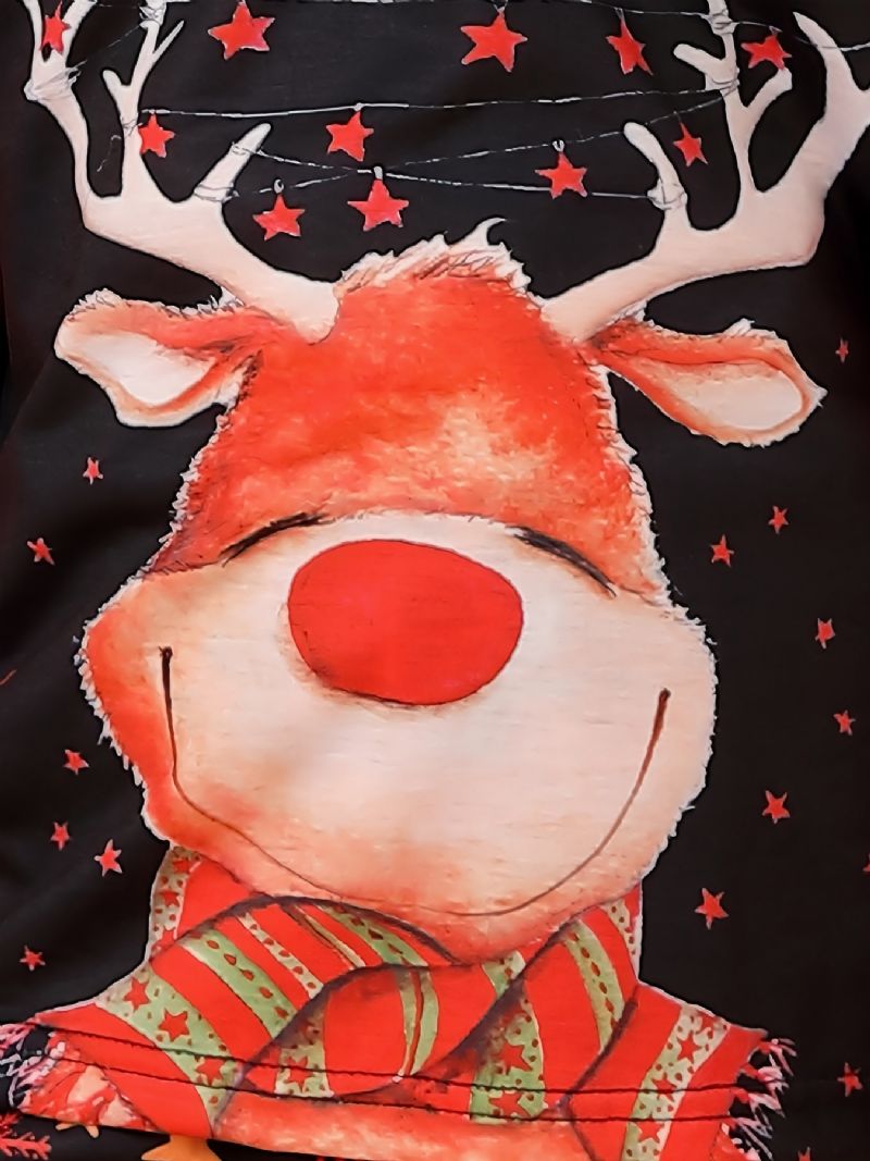 Tyttöjen Christmas Deer Print Pyöreäkaula-aukkoinen Pitkähihainen Toppi & Housutsetti Pyjama Joulu