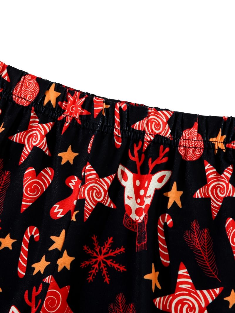 Tyttöjen Christmas Deer Print Pyöreäkaula-aukkoinen Pitkähihainen Toppi & Housutsetti Pyjama Joulu