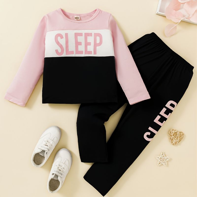 Tyttöjen Crewneck Sleep Colorblock Pitkähihainen Pyjamasetti