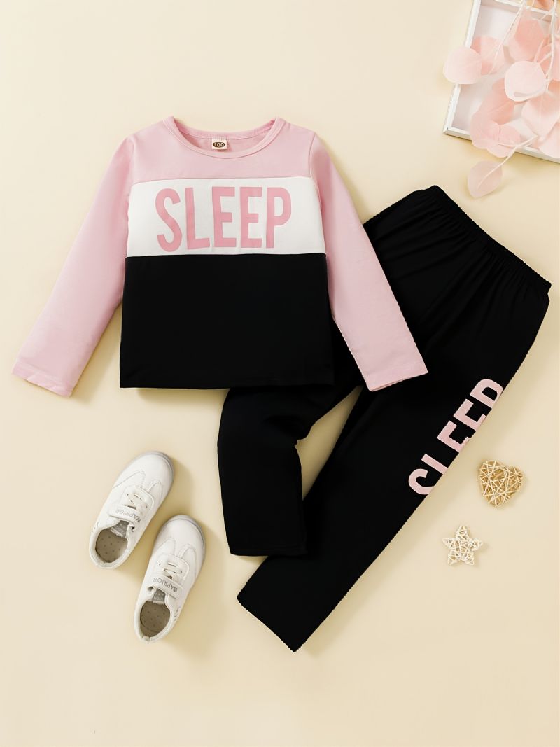 Tyttöjen Crewneck Sleep Colorblock Pitkähihainen Pyjamasetti