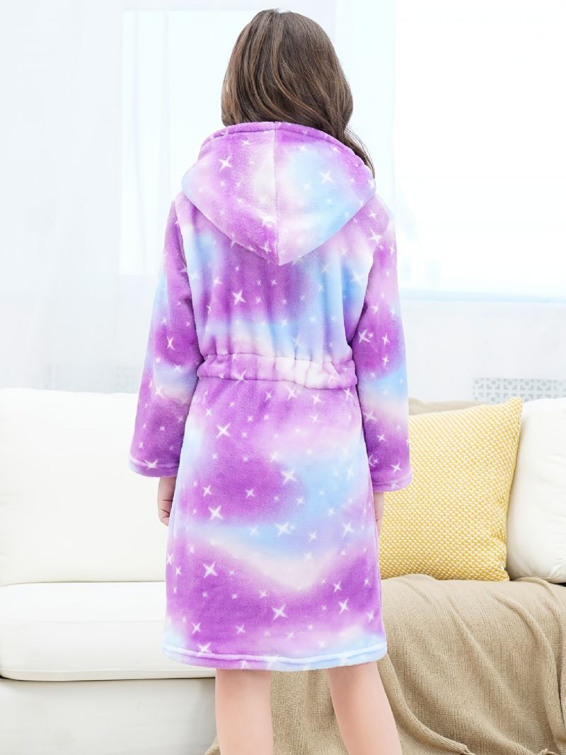 Tyttöjen Fleece Pitkähihainen Hupullinen Kylpytakki Purppura Galaxy Flanelli Lasten Vaatteet Yöpuvut