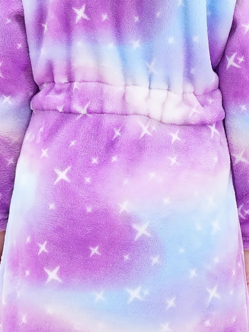 Tyttöjen Fleece Pitkähihainen Hupullinen Kylpytakki Purppura Galaxy Flanelli Lasten Vaatteet Yöpuvut