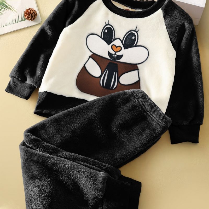 Tyttöjen Fleece-pyjamasetti Bunny Rabbit Kuvioinen Pitkähihainen Toppi + Yhteensopivat Housut Lounge Wear Kotivaatteet Lasten Vaatteet Syksy Talvi Asut