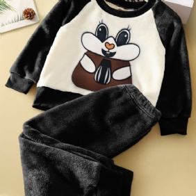 Tyttöjen Fleece-pyjamasetti Bunny Rabbit Kuvioinen Pitkähihainen Toppi + Yhteensopivat Housut Lounge Wear Kotivaatteet Lasten Vaatteet Syksy Talvi Asut