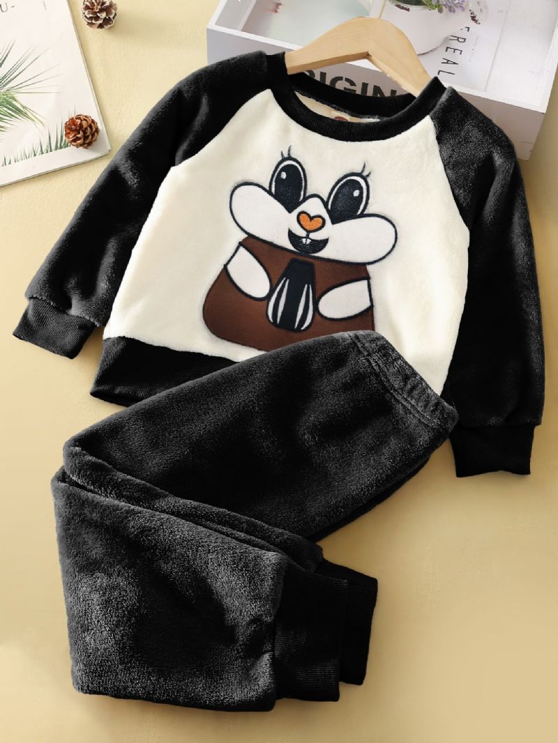 Tyttöjen Fleece-pyjamasetti Bunny Rabbit Kuvioinen Pitkähihainen Toppi + Yhteensopivat Housut Lounge Wear Kotivaatteet Lasten Vaatteet Syksy Talvi Asut