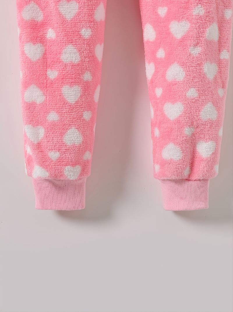 Tyttöjen Heart Print Allover Pink Pitkähihainen Hupullinen Body