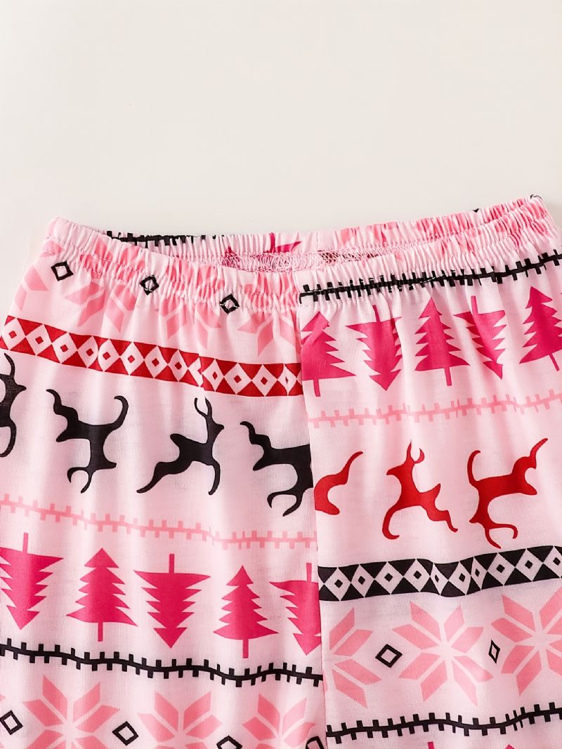 Tyttöjen Jouluiset Söpöt Elk & Bear Print Pitkähihaiset Pyjamasetit