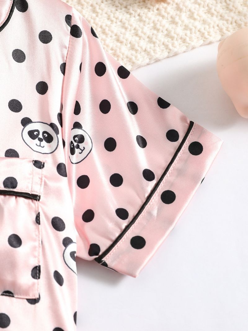 Tyttöjen Panda Print Lyhythihaiset Housut Pyjama-setti