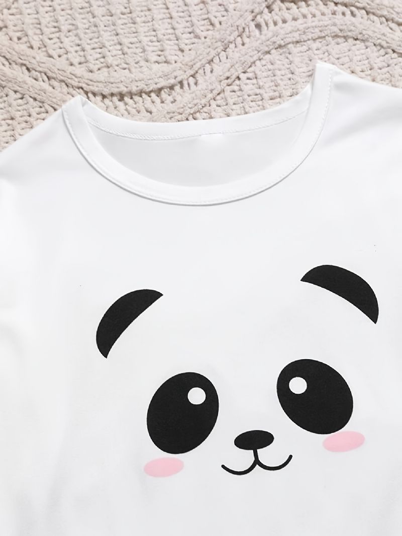 Tyttöjen Panda Print Pitkähihainen Toppi + Housut Pyjamasetti Lasten Vaatteet