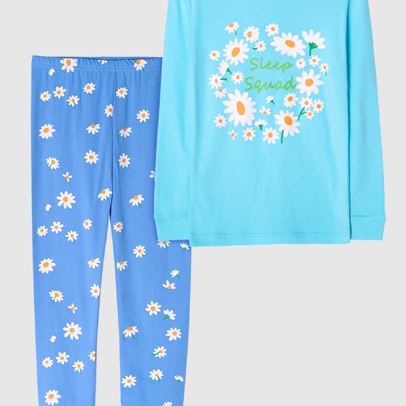 Tyttöjen Pyjamat Daisy Print Pyöreäkaula-aukkoinen Pitkähihainen Toppi & Housutsetti