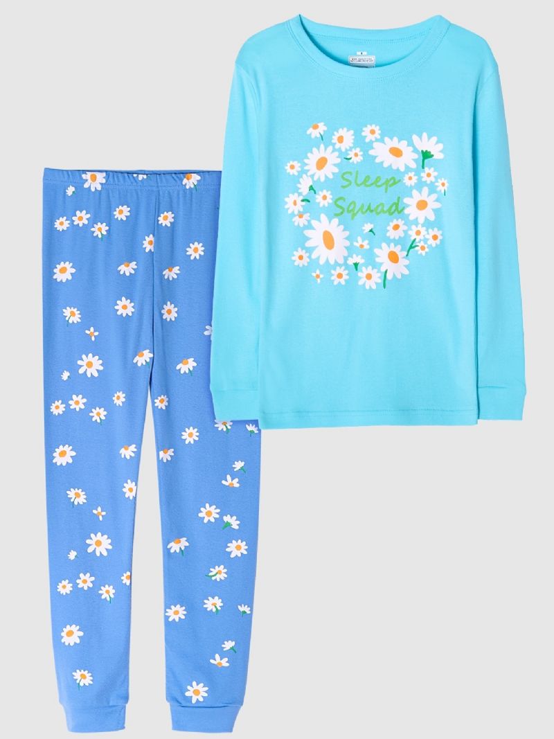 Tyttöjen Pyjamat Daisy Print Pyöreäkaula-aukkoinen Pitkähihainen Toppi & Housutsetti