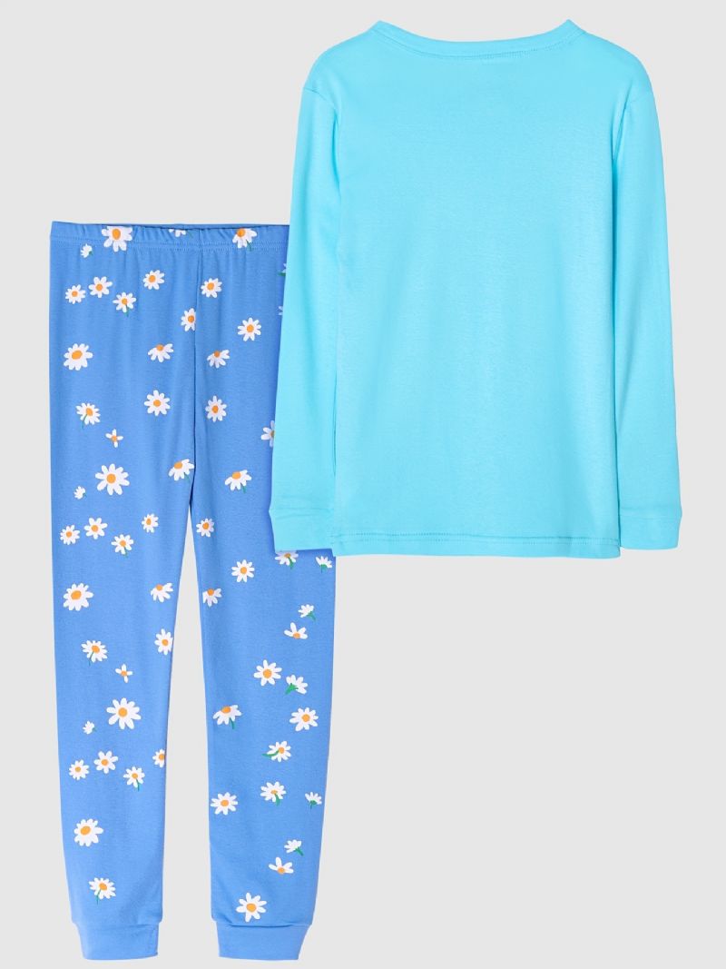 Tyttöjen Pyjamat Daisy Print Pyöreäkaula-aukkoinen Pitkähihainen Toppi & Housutsetti