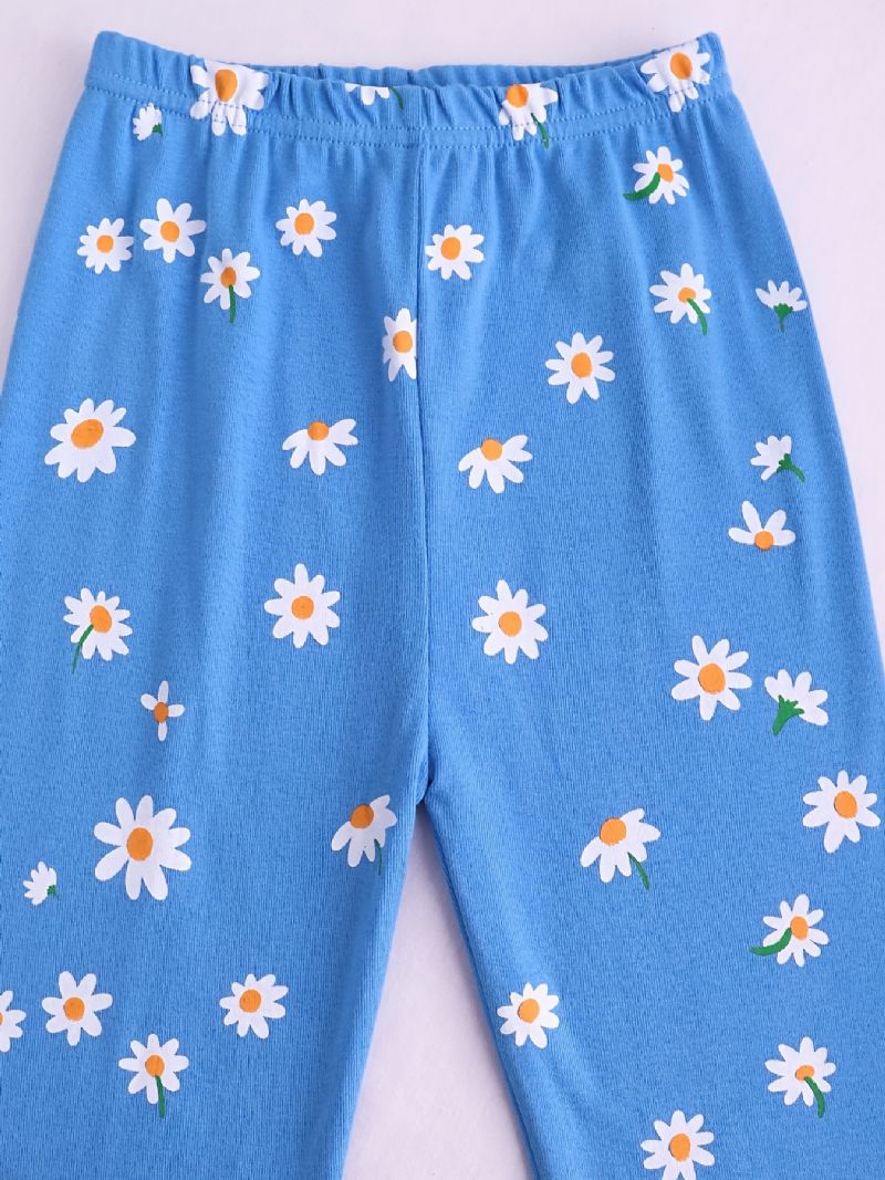 Tyttöjen Pyjamat Daisy Print Pyöreäkaula-aukkoinen Pitkähihainen Toppi & Housutsetti