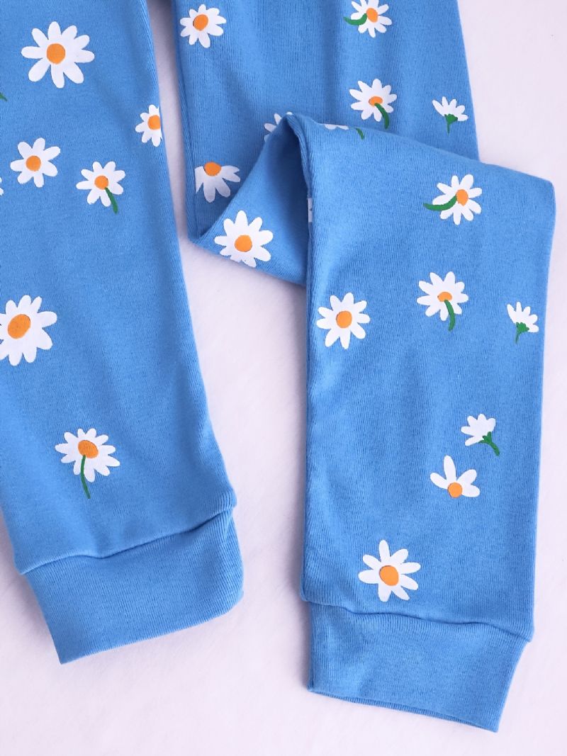 Tyttöjen Pyjamat Daisy Print Pyöreäkaula-aukkoinen Pitkähihainen Toppi & Housutsetti