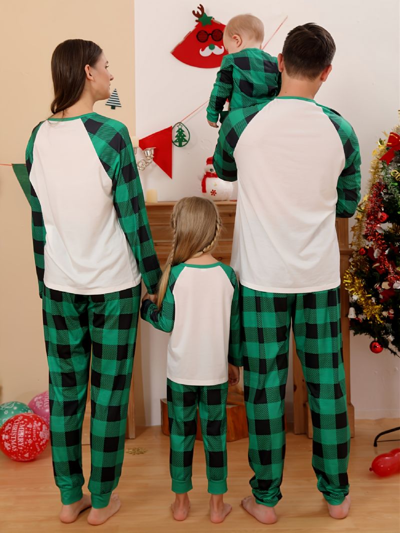 Tyttöjen Pyjamat Jouluiset Lapset Lemmikkikoira Digiprint Crew Neck Top Vihreä Ruudullinen Housut