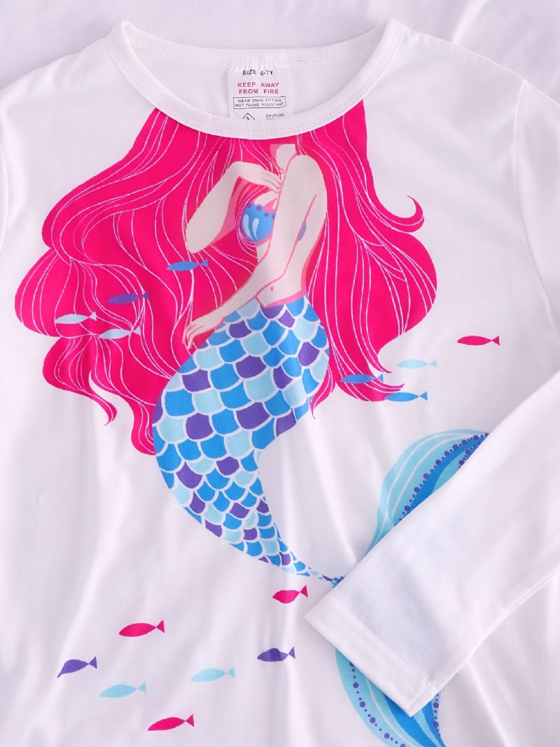 Tyttöjen Pyjamat Mermaid Print Pyöreäkaula-aukoinen Pitkähihainen Toppi & Housutsetti