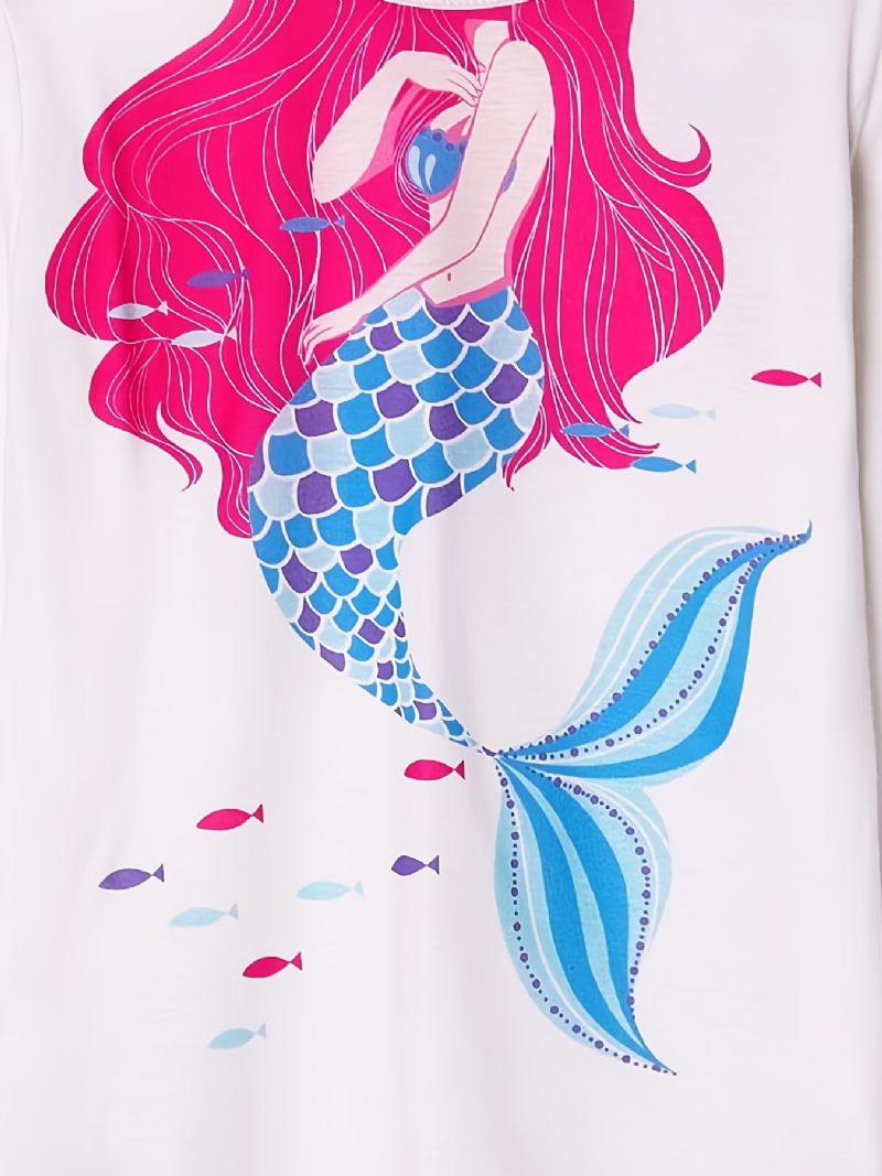 Tyttöjen Pyjamat Mermaid Print Pyöreäkaula-aukoinen Pitkähihainen Toppi & Housutsetti