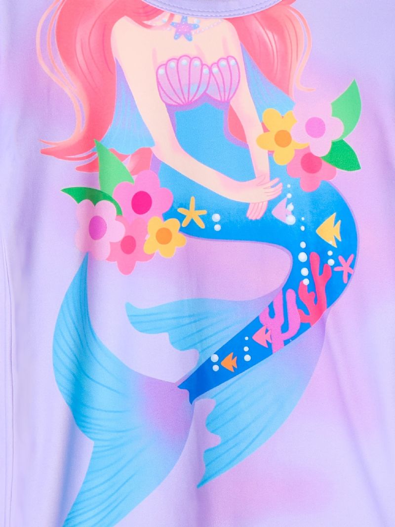 Tyttöjen Pyjamat Perheasu Mermaid Print Pyöreäkaula-aukoinen Pitkähihainen Toppi & Housutsetti Lasten Vaatteet