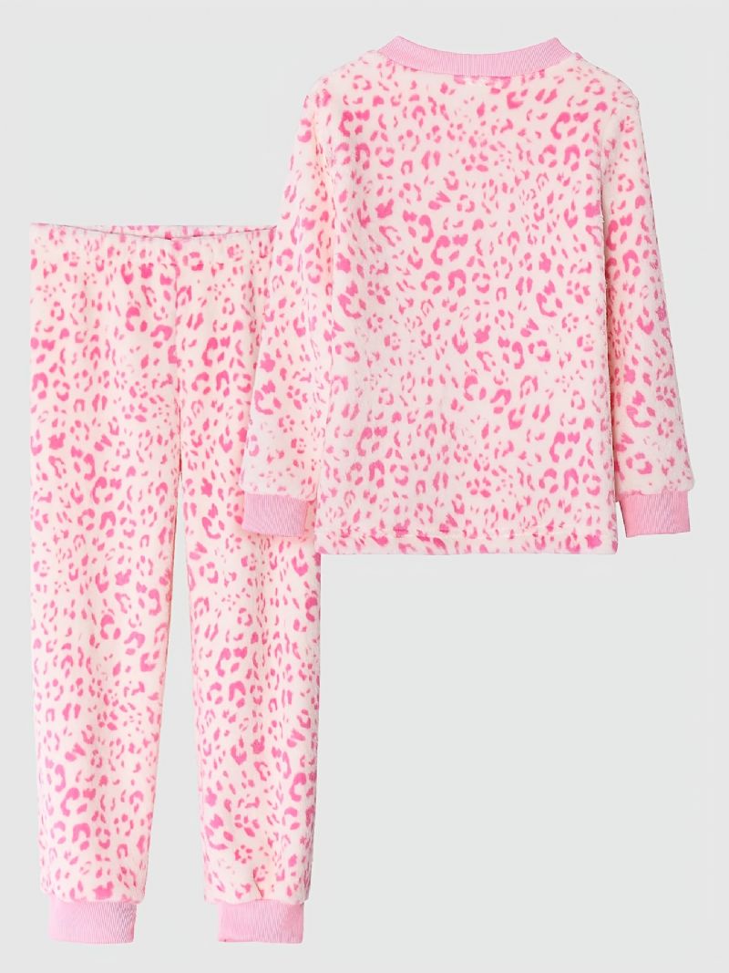 Tyttöjen Pyjamat Perheasu Vaaleanpunainen Leopard Pyöreäpääntie Pitkähihainen Toppi & Housutsetti Lasten Vaatteet