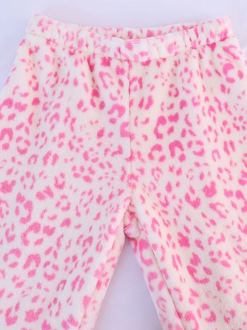 Tyttöjen Pyjamat Perheasu Vaaleanpunainen Leopard Pyöreäpääntie Pitkähihainen Toppi & Housutsetti Lasten Vaatteet