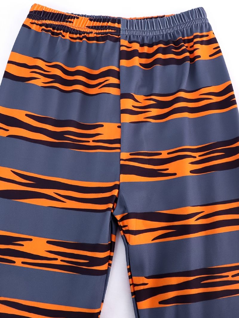 Tyttöjen Pyjamat Perheasut Tiger Print Pyöreäkaula-aukoinen Pitkähihainen Toppi & Housutsetti Lasten Vaatteet