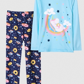 Tyttöjen Pyjamat Unicorn Moon Print Pyöreäkaula-aukoinen Pitkähihainen Toppi & Housutsetti