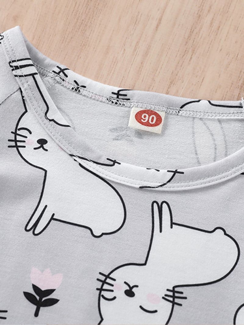 Tyttöjen Rabbit Print Pyöreäpääntiehihattu Ja Housut Pyjama