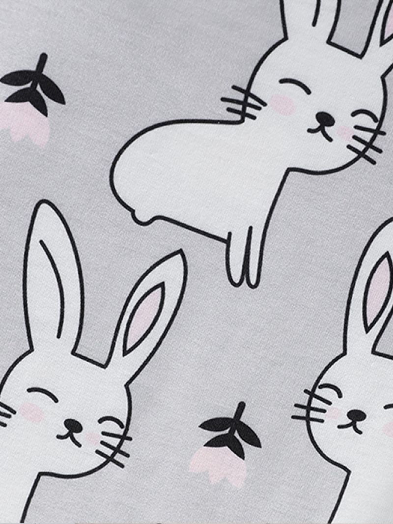 Tyttöjen Rabbit Print Pyöreäpääntiehihattu Ja Housut Pyjama