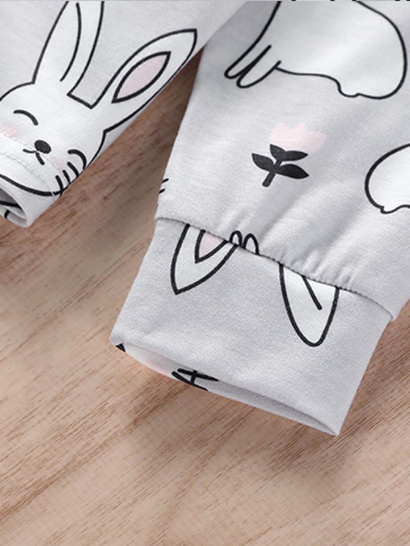 Tyttöjen Rabbit Print Pyöreäpääntiehihattu Ja Housut Pyjama