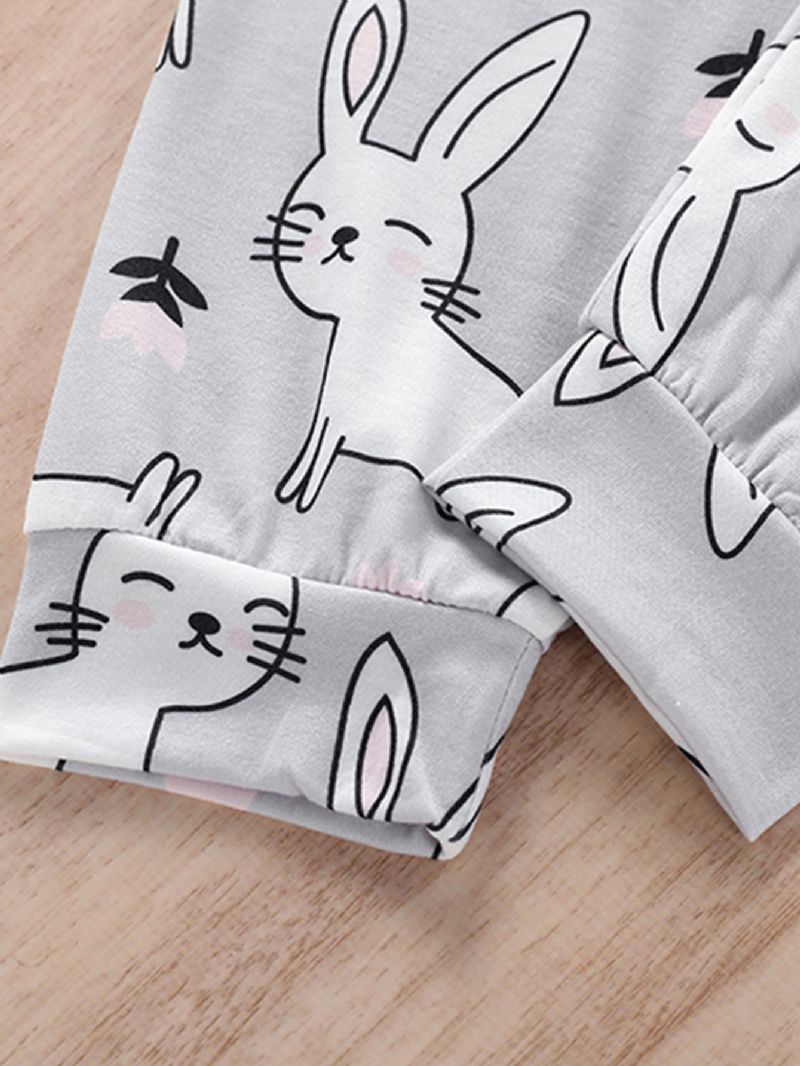 Tyttöjen Rabbit Print Pyöreäpääntiehihattu Ja Housut Pyjama