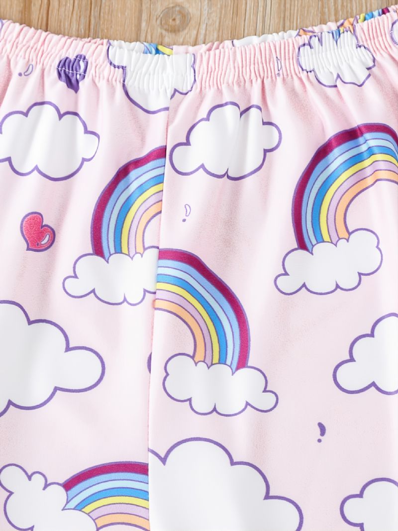 Tyttöjen Rainbow Pilvipainettu Liivi Ja Silmänaamari Ja Yöhousut Shortsit Pyjamasetti