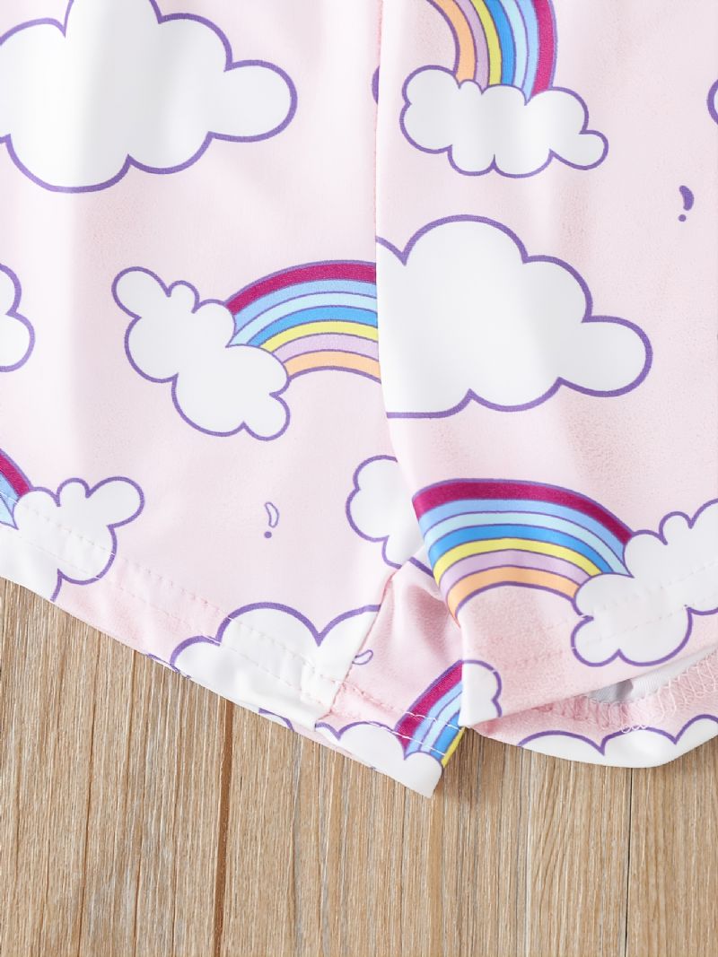 Tyttöjen Rainbow Pilvipainettu Liivi Ja Silmänaamari Ja Yöhousut Shortsit Pyjamasetti