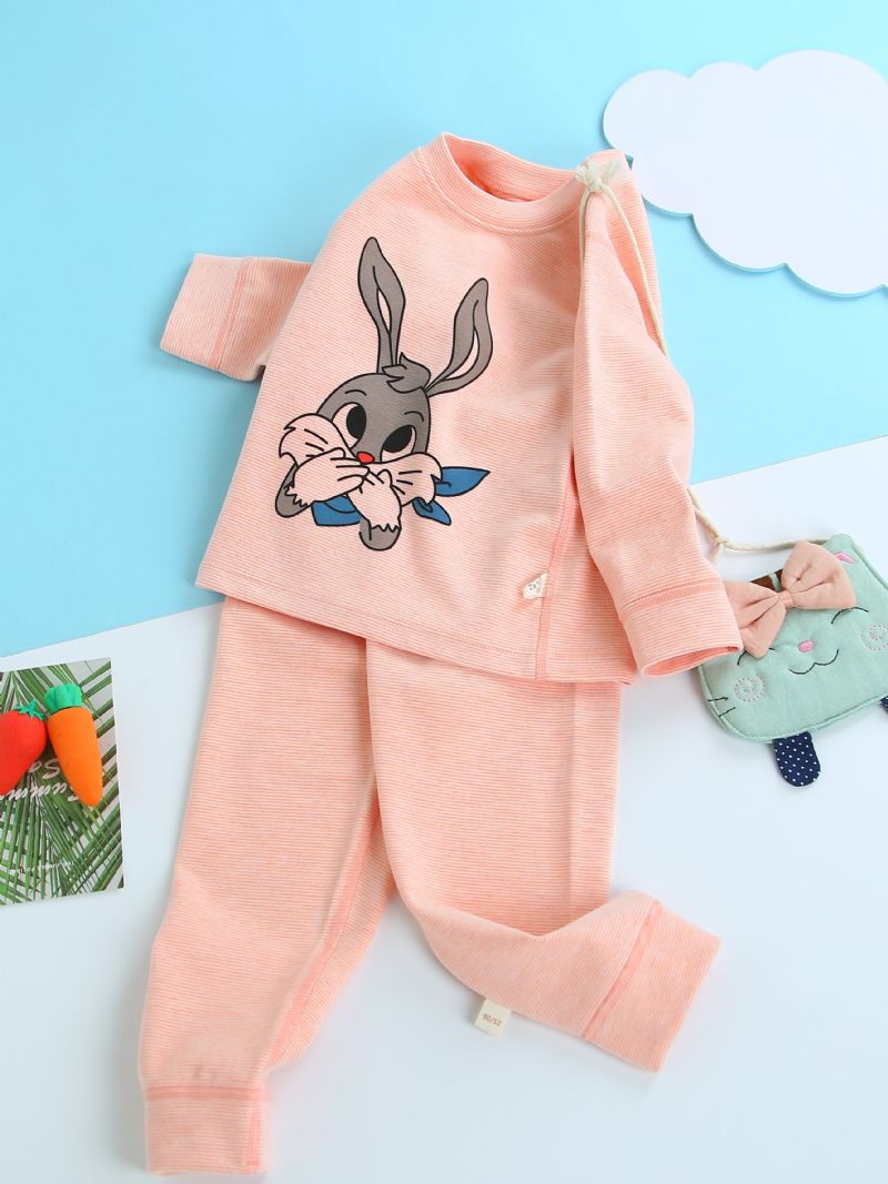 Tyttöjen Sarjakuva Rabbit Pitkähihainen Toppi + Housut Pyjamasetti Lasten Vaatteet