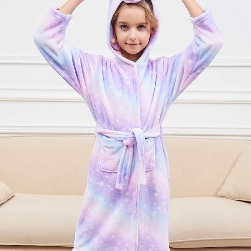 Tyttöjen Unicorn-hupullinen Kylpytakki Kirkas Purppura Galaxy Fleece Lasten Vaatteet Yöpuvut