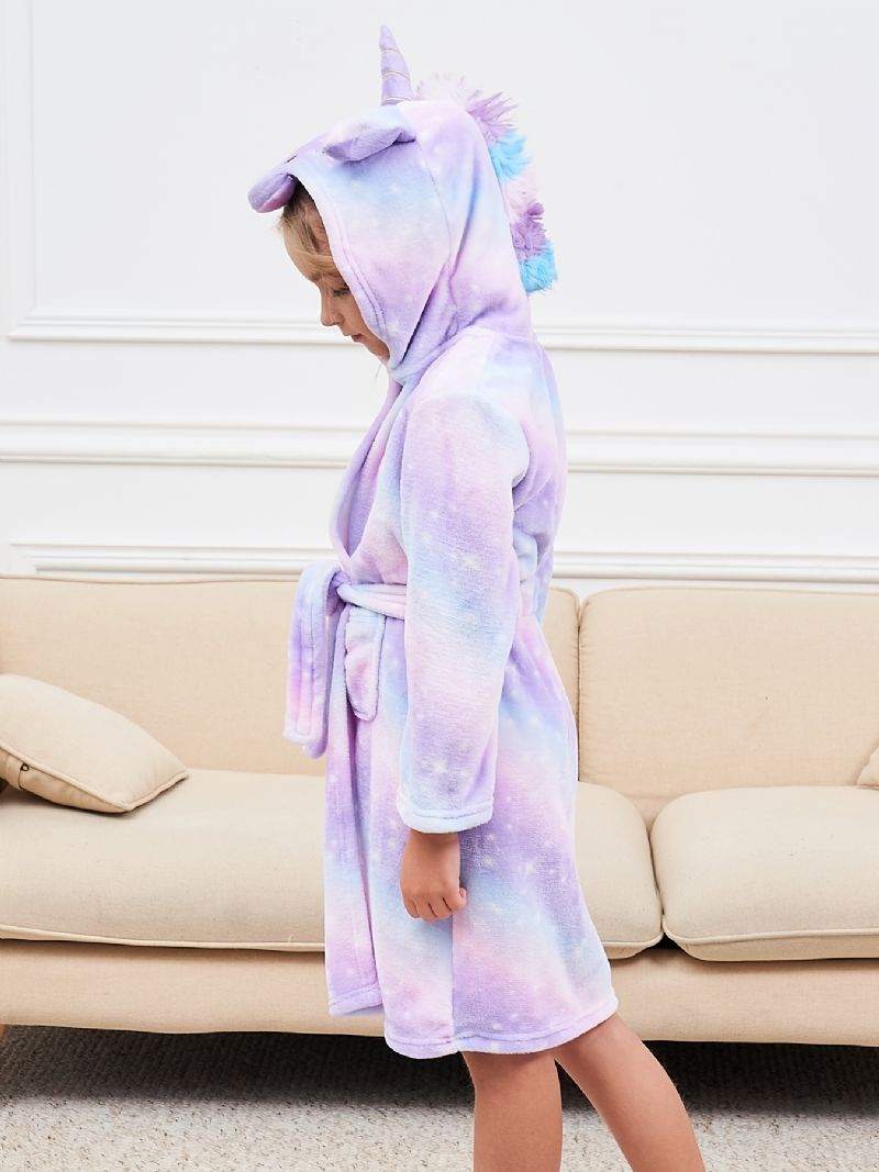 Tyttöjen Unicorn-hupullinen Kylpytakki Kirkas Purppura Galaxy Fleece Lasten Vaatteet Yöpuvut