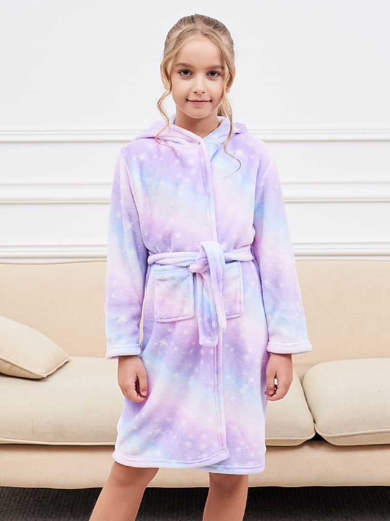 Tyttöjen Unicorn-hupullinen Kylpytakki Kirkas Purppura Galaxy Fleece Lasten Vaatteet Yöpuvut