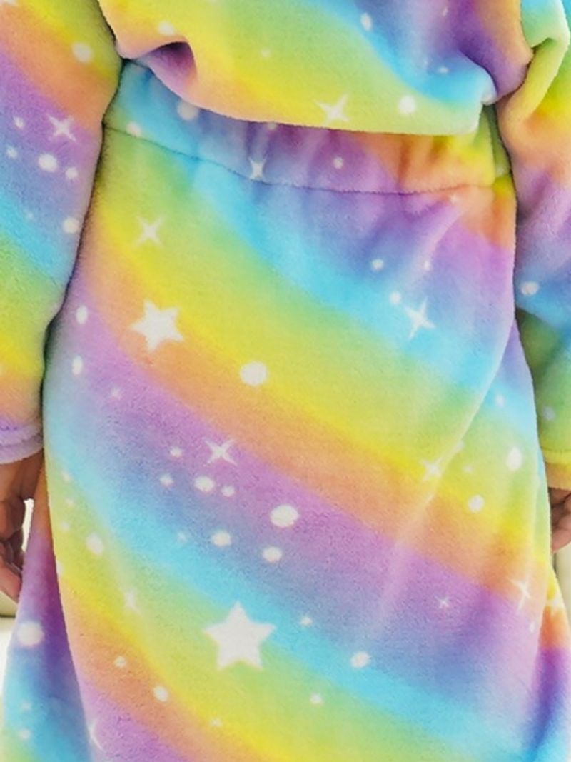 Tyttöjen Yksisarvinen Hupullinen Flanellikylpytakki Kirkas Rainbow Pehmo Lämmin Pyjamat Kotiasu Taskulla Talvi