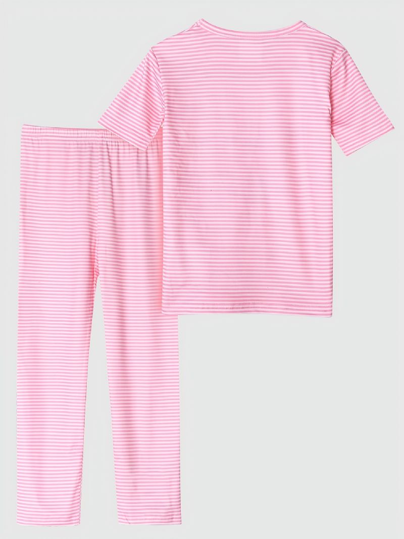 Tyttövauvojen Pyjamat Perheasu Mansikka Kirjeprintti Pyöreäpääntie Lyhythihainen Toppi & Stripes Housusetti