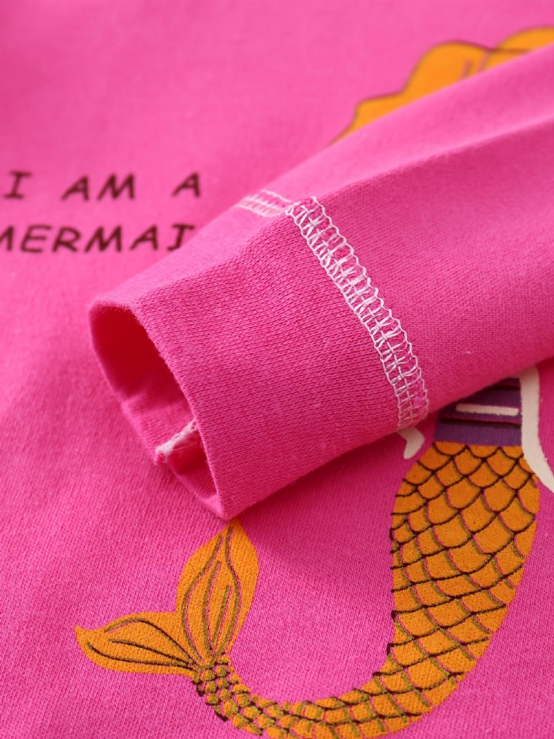 Tyttövauvojen Pyjamat Perheasu Sarjakuva Mermaid Print Pyöreäpääntie Pitkähihainen Toppi & Housutsetti